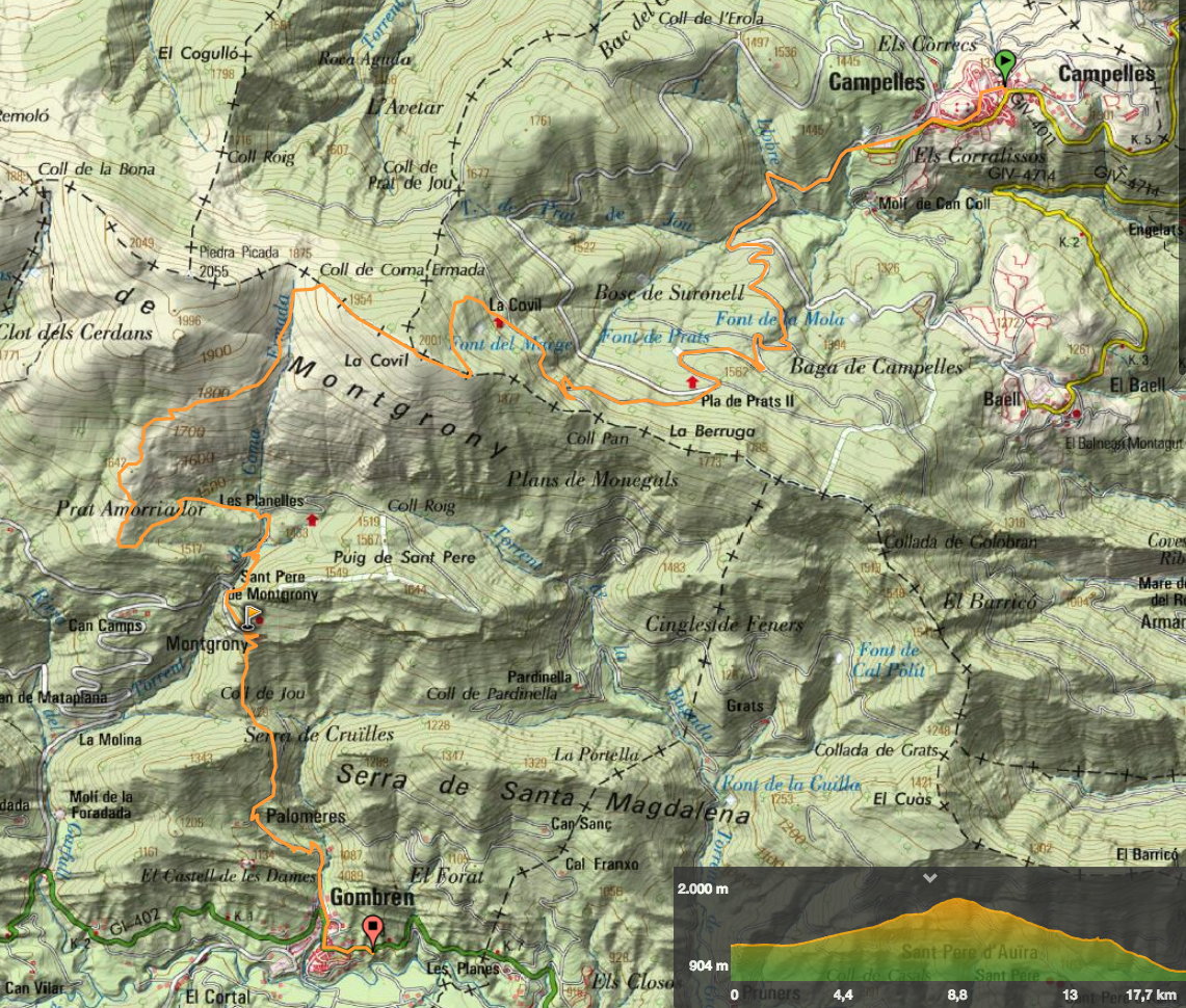 Fragment del plànol Puigmal d'Editorial Alpina amb el track incorporat